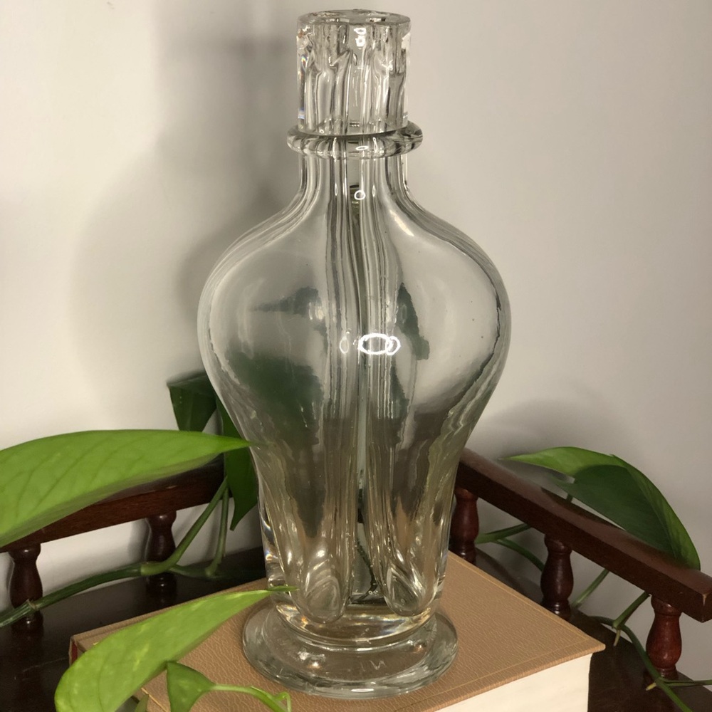 Vintage Clear Glass 4-Stem Bud Vase Multi-Hole Architectural Vase
